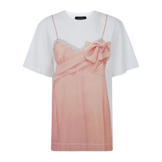 Simone Rocha T-Shirts, female, Pink, Size: XS Bow Sash Trompe lOeil T-Shirt
