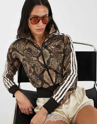 adidas Originals Firebird - Top sportivo in raso marrone chiaro con stampa effetto serpente-Neutro