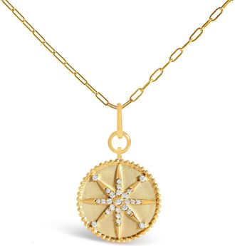 House of Brilliance 14K Yellow Gold 1/4 Cttw Diamond Compass Medallion Pendant Necklace