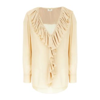 Saint Laurent Overhemden, Dames, Beige, M, Luxe zijden overhemd voor vrouwen