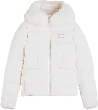 Tommy Jeans Slim Down Hooded Puffer Jacket - Dames - Jassen - Wit - Maat: XS Leer