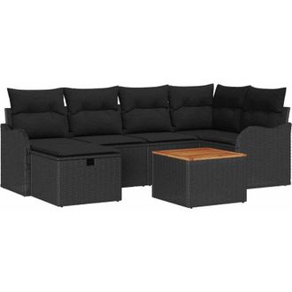 vidaXL Garden Sofa Set with Cushion 7 pcs Black Poly Rattan vidaXL