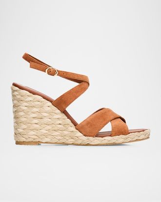 Stuart Weitzman 100mm Alyssa Suede Espadrille Wedge Sandals