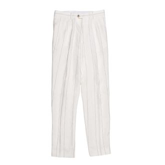Brunello Cucinelli Off-White Linen Striped Trousers, Brand Size 48 (US Size 32)