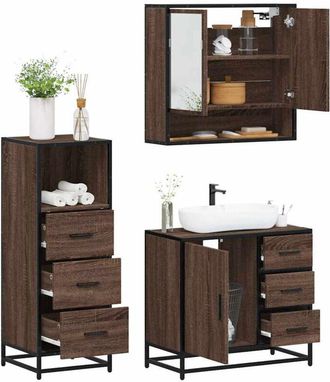 vidaXL Vidaxl - Set De Muebles Ba&ntilde;o 3 Pzas Madera Contrachapada Roble Marr&oacute;n