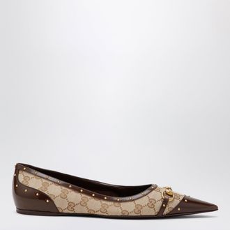 Gucci Ballerina Savoy in tessuto GG e pelle beige sabbia/marrone
