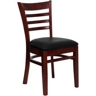 Flash Furniture Ladder Back Mahogany Wood Restaurant Chair - Black Vinyl Seat