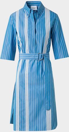 Akris Striped Cotton Poplin Belted Short-Sleeve Shirtdress