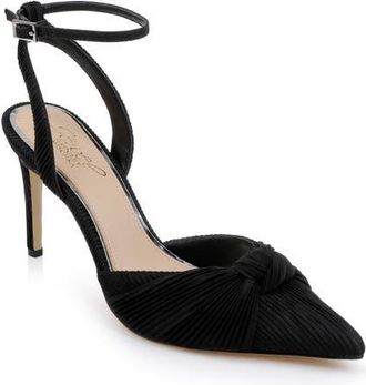 Badgley Mischka Enid Ankle Strap Pointed Toe Pump in Black Fabric at Nordstrom, Size 8.5