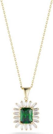 Sphera Milano Cubic Zirconia Halo Pendant Necklace in Green/Gold at Nordstrom Rack