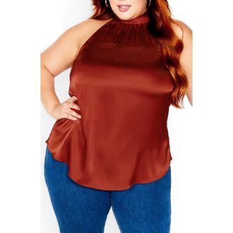 City Chic Eileen Sleeveless Satin Top in Toffee at Nordstrom, Size Xs
