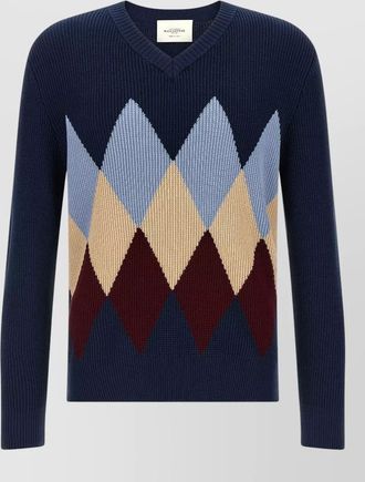 Ballantyne cotton waffle-knit argyle v-neck jumper