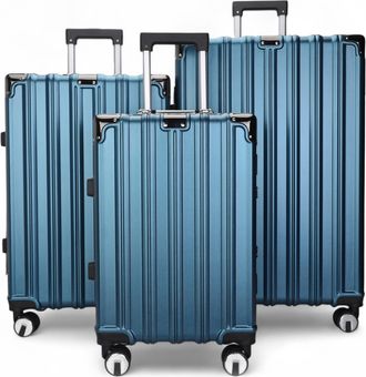 Infinity Leather Harde blauwe koffer, robuuste 8-wiel bagage handbagage tas