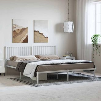 Berkfield Home Metal Bed Frame with Headboard White 183x213 cm