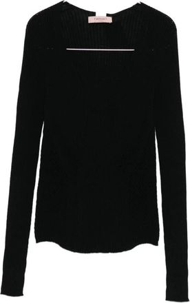 Twinset Round-neck Knitwear, female, Black, Size: S Elegant Wool Sweater Nero Aw25