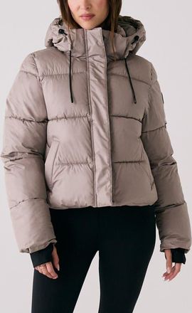 Lole London Waterproof 700 Fill Power Hooded Down Crop Puffer Jacket in Pebble at Nordstrom, Size Xx-Large