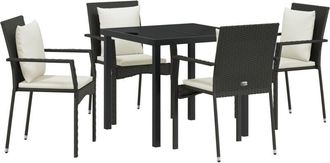 vidaXL Garden Dining Set with Cushion 5 pcs Black Poly rattan Vidaxl