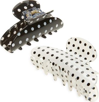 Tasha Assorted 2-Pack Polka Dot Claw Clips in Black-White at Nordstrom