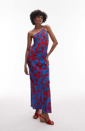 Topshop Floral One-Shoulder Maxi Dress in Blue Multi at Nordstrom Rack, Size 8 Us (Fits Like 6-8)
