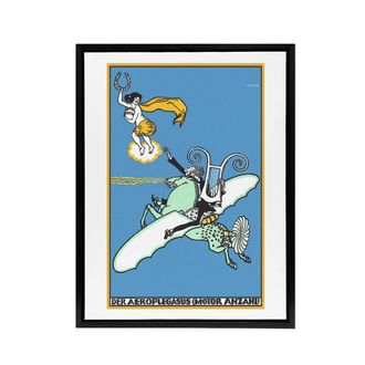 Artery8 The Aeroplegasus Motor Anzani Advert Jung Framed Canvas Wall Art Print in Blue | Size: W24 x H32