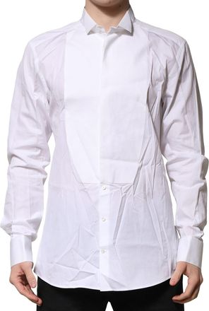 Dolce & Gabbana White GOLD Bib Poplin Dress Men Formal Mens Shirt (Pre-Owned)
