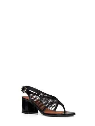 Alaia Womens Heeled Thong Sandals Black Fishnet & Patent Lambskin