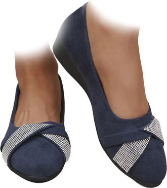 Generic Womens Lightweight Rhinestone Orthopaedic Wedge Shoes Sparkly Glitter Slip on Casual Round Toe Ballet Flat with Bow (Blue,40.5EU)