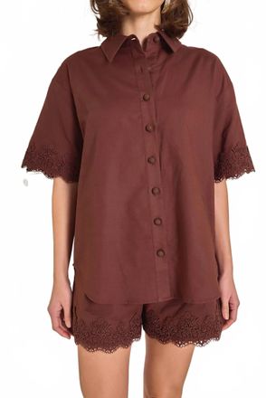 English Factory The Midnight Lace Linen Shirt In Rust
