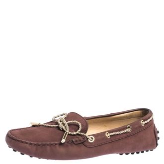 Tod's Tods Purple Nubuck And Gold Leather Bow Loafers
