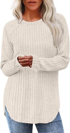 Generic Jumpers for Women UK Long Sleeve Crewneck Loose Fit Pullovrr Lightweight Casual Fashion Elegant Cosy Knit Ladies Sweater Tops Ladies Short Sleeve Jump