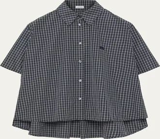 Loewe Check Cotton Short-Sleeve Trapeze Shirt