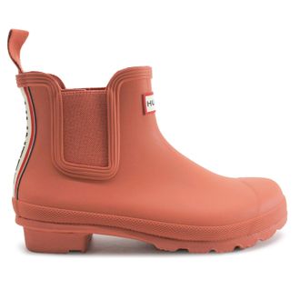 Hunter Original Chelsea Tri Colour Logo Backstrap Rubber Womens Ankle Boots - Red Flurry - Size:UK 8