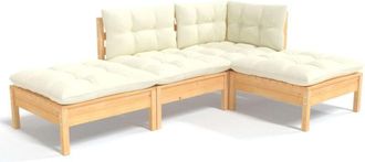 vidaXL Muebles de jardín 4 pzas y cojines madera maciza de pino crema Vidaxl