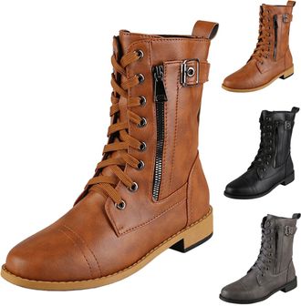 Generic Mid Calf Ankle Black Combat Punk Biker Goth Zip Womens Womens Lace Up Boots Vintage Ankle Boots Waterproof Walking Boot Classic Winter Boot Retro Comb