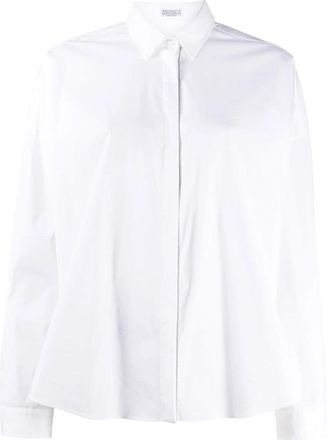 Brunello Cucinelli Jewel Detail Shirt - Dames - Overhemden - Wit - M - Katoen - Overhemden