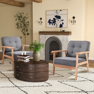 HOMCOM Linen Armchair with Beech Wood Frame Padded Cushion for Bedroom in Grey
