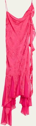 Ronny Kobo Aeris Draped Floral Jacquard Godet Midi Dress