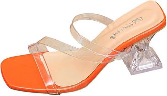 Generic Orange Female High Heel Sandals Featuring Transparent Strap and Crystal Heel Detail, Chunky Heel Strappy Footwear for Various Occasions