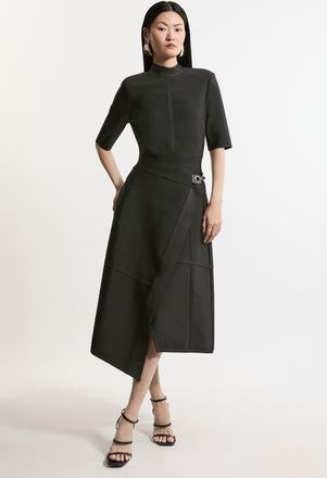 Karen Millen Asymmetric Knit Midi Dress in Black at Nordstrom, Size X-Small