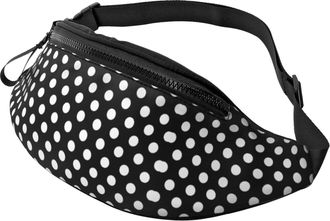 Generic Black Polka Dot Print Chest Bag Waist Bag Fashion Fanny Pack For Marathon Camping Sport 14X35Cm
