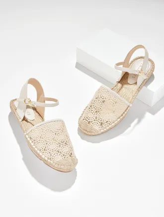 Talbots Izzy dOrsay Crochet Espadrille Sandals - Ivory - 10 1/2 M Talbots