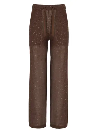KANGRA Brown Viscose Sequined Drawstring Straight-Leg Pants