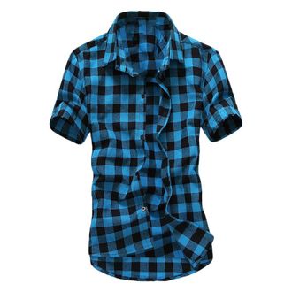 Generic Casual Plaid Shirt Men - Short Sleeve Shirts Cool Beach Shirts Fashion Summer Shirt Lightweight Holiday Short-Sleeved Shirt Button Down Shirt Hiking C