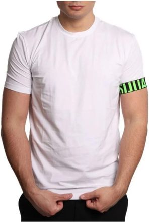 Dsquared2 Tops, Heren, Wit, M, Katoen, Witte Ronde Hals Katoenen T-Shirt