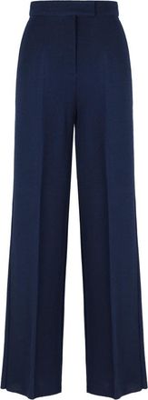 Max Mara Wollen Piqu&eacute; Broek - Dames - Wijde Broeken - Blauw - M - Wol - Broeken