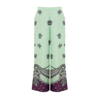 Gucci Broeken, Dames, Groen, S, Zijden Palazzo Broek met Print
