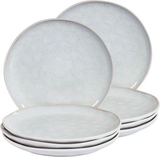 Beliani Conjunto De 8 Platos Llanos De Gres Caol&iacute;n Artesanal Acabado Esmalte Reactivo Gris Claro Sesame