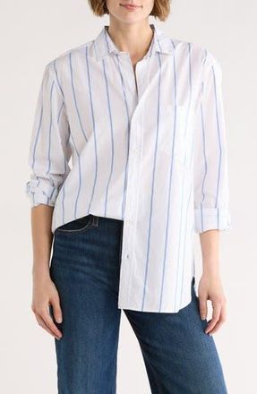 Frank & Eileen Joedy Boyfriend Stripe Button-Up Shirt in Wide White Blue Stripe at Nordstrom Rack, Size Xx-Small