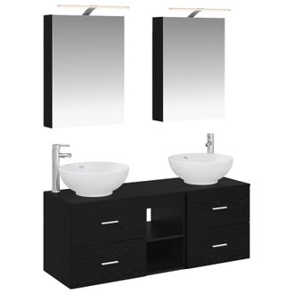 vidaXL Juego De Muebles De Ba&ntilde;o 5 Pcs Roble Negro Vidaxl