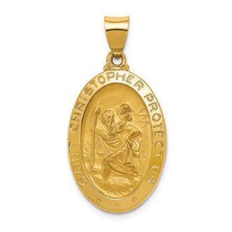 Diamond2Deal 14k Yellow Gold Polished and Satin St Christopher Medal Hollow Pendant